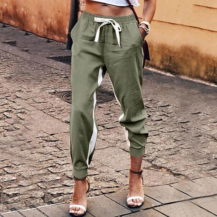 Pantalon décontracté décontracté à taille basse pour femme Vert