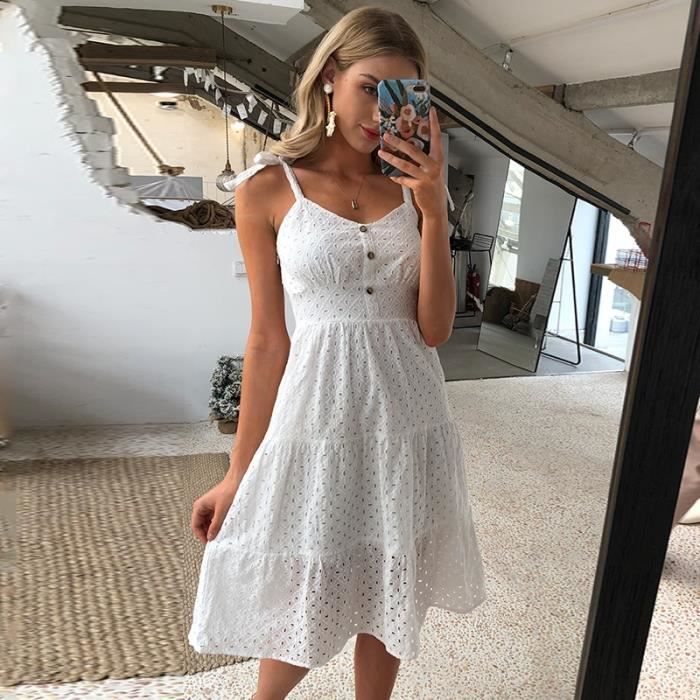 Robe blanche brodee pour femmes Misswim L20DR5139 epaules denudees tenue d ete decontractee