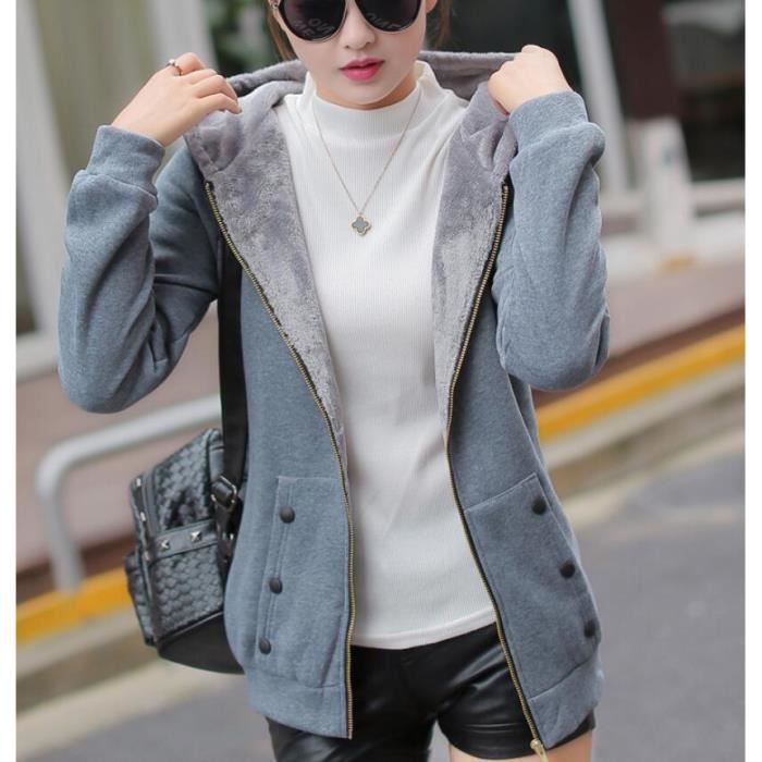 Sweat shirt veste a capuche pour femme vetement d exterieur grande taille en velours epais avec fermeture eclair F213025520 Blanc Cdiscount Pret a Porter
