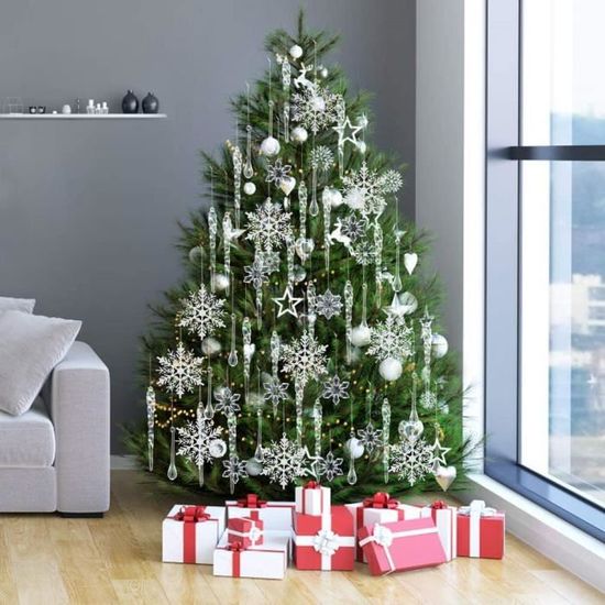 Décorations De Sapin Noël En Forme De Stalactites Transparentes - Lot De 12 Avec Cordon | Ornements Glacés Pour Arbre - 8