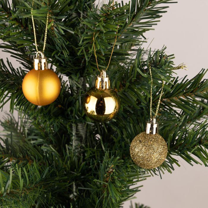 100 Boules De Noël Dorées Incassables - 3 Tailles (3, 4, 6 Cm) - 4 Finitions - Avec Attaches - Déco Sapin, Maison, Fête
