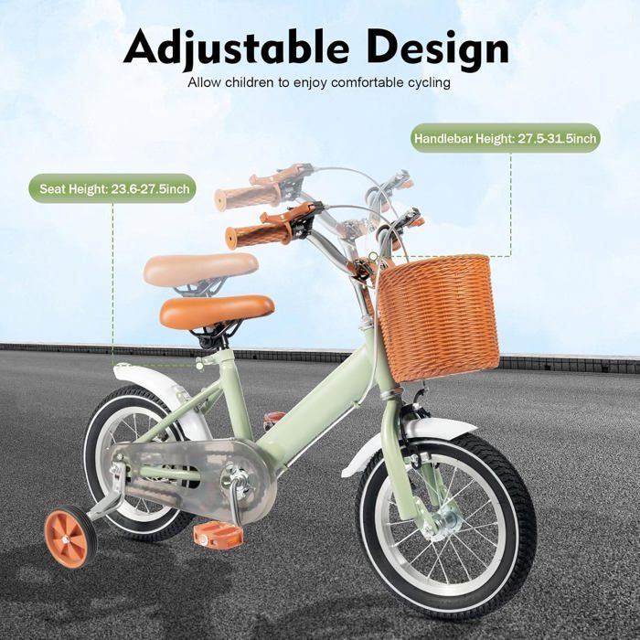 Vélo Enfant 16 Pouces DIFU - Garçon Et Fille 4 à 8 Ans - Avec Roues Stabilisatrices - Vert