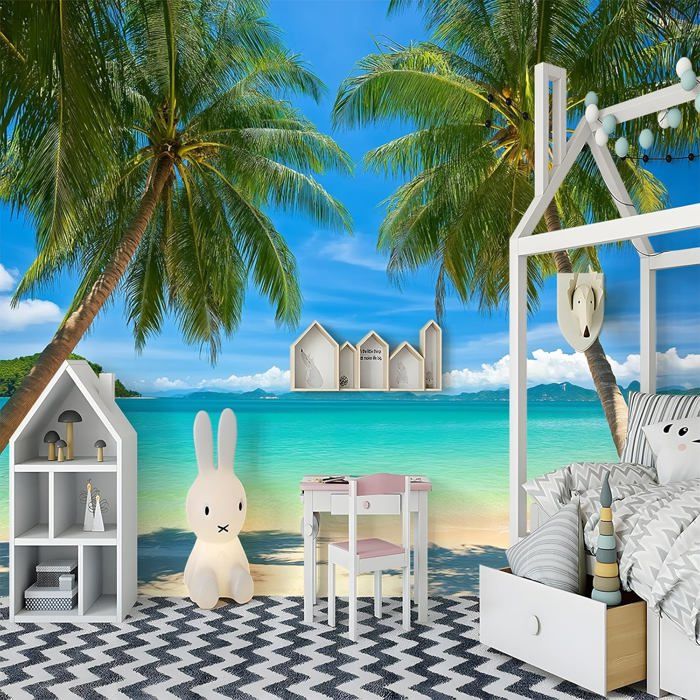 Papier Peint Panoramique Plage Tropicale Mer Bleu 300x210 cm Poster ...