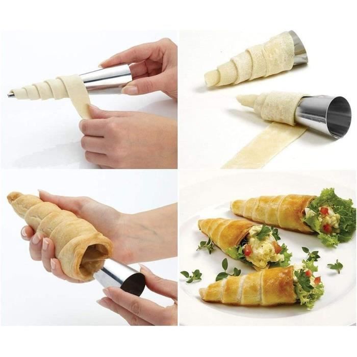 20 Moules à Cornets à La Crème En Acier Inoxydable + 3 Brosses - Pour Cannoli, Croissants, Crème Glacée - Taille #2 (12.5x2.5 Cm)