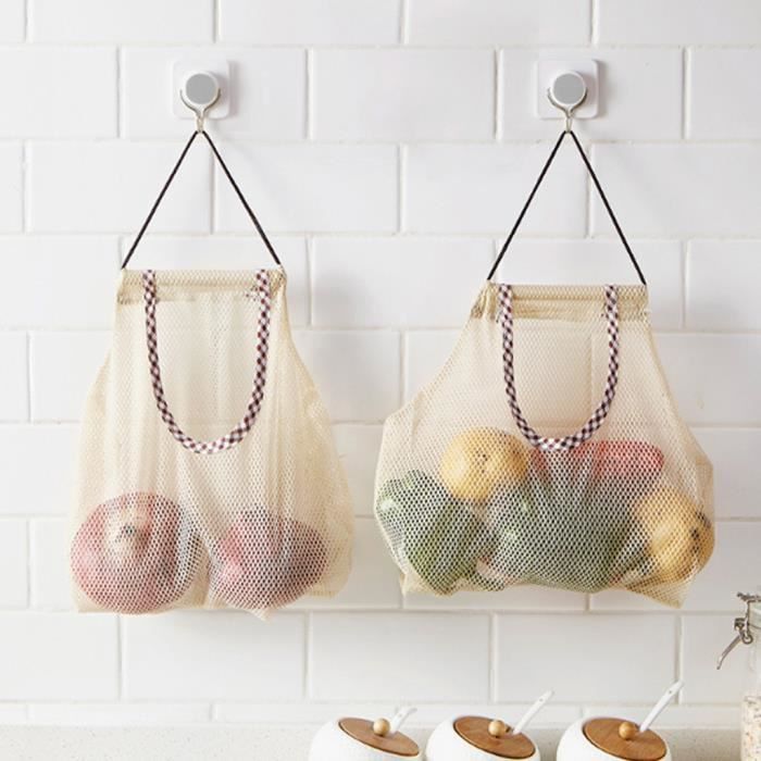 Lot De 12 Sacs Réutilisables Pour Légumes En Filet - Avec Ouverture Velcro - Rangement Suspendu Pour Oignons/Pommes De Terre