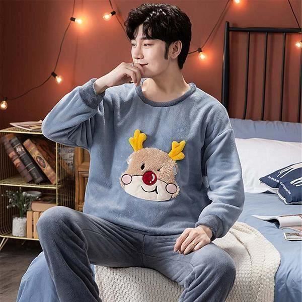 Pyjamas en flanelle pour femme Funmoon dessin anime chien Hiver Gris et Violet