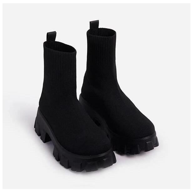 Chaussettes Bottines Courtes Tricotées Femme Noir Épaisse Semelle Automne  Hiver Grande Taille