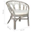 Chaise de salle à manger avec coussin-Chaises de cuisine - 72 x 68 x 76 cm - gris - Rotin naturel et lin CEN-7016694041352-3
