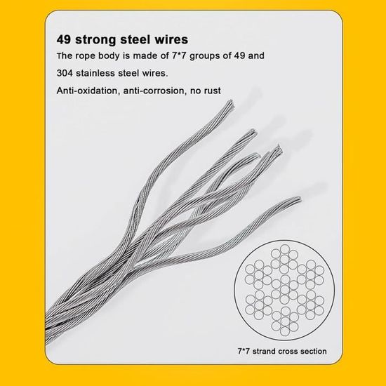 câble en acier inoxydable 304 enduit de PVC lourd. Toirxarn 304 en acier inoxydable câble métallique/corde à linge/fil de jardin/fil photo/kit de fil de fer barbelé 