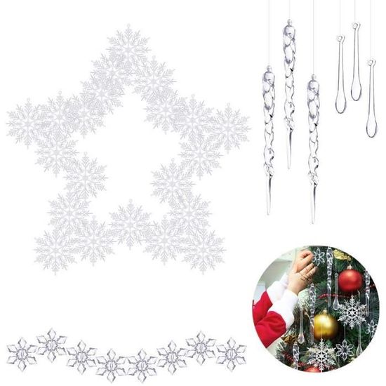 Décoration De Noël - 20 Stalactites De Glace En Plastique Transparent à Suspendre - 16,5 Cm - Avec Corde De 10m - DAHI