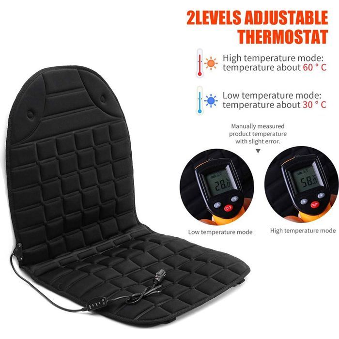 Coussin Chauffant Siège Auto 12V - 2 Niveaux De Chaleur - 48x97 Cm - Pour Voiture, Camion, Camping-car - 6