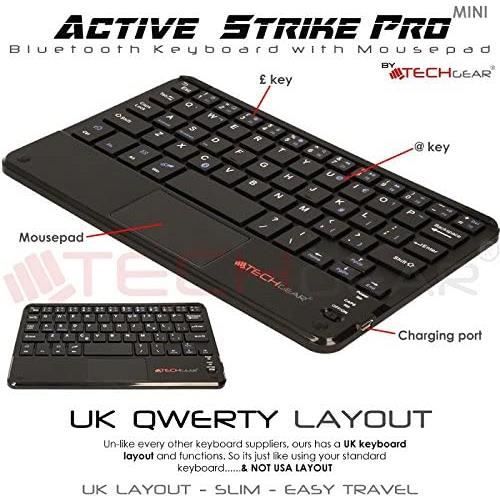 TECHGEAR Active Strike Pro Mini clavier QWERTY Bluetooth sans fil avec pavé  tactile pour Acer Iconia Tab 8 (étui de transport inclus)