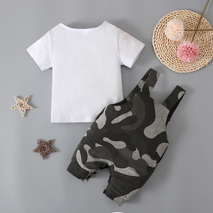 Ensemble de vetements de camouflage pour bebe Gris 0 4 ans T shirt a motif d etoiles salopette