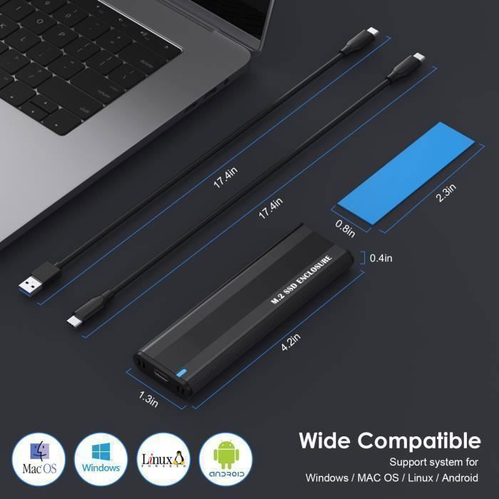 Adaptador de gabinete SSD M.2 NVMe 10 Gbps USB C 3.1 Gen2 NVMe, capa