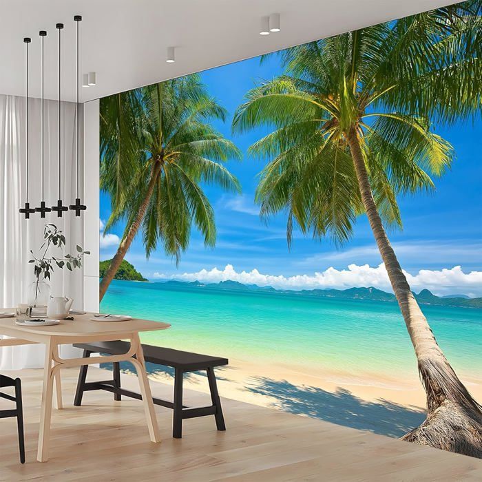 Papier Peint Panoramique Plage Tropicale Mer Bleu 300x210 cm Poster ...
