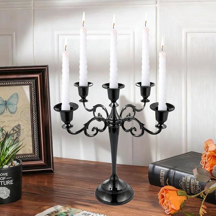 Chandelier En Fer Forgé à 5 Branches Style Européen - Pour Cheminée, Table, Mariage, Noël | Bougeoir Décoratif élégant