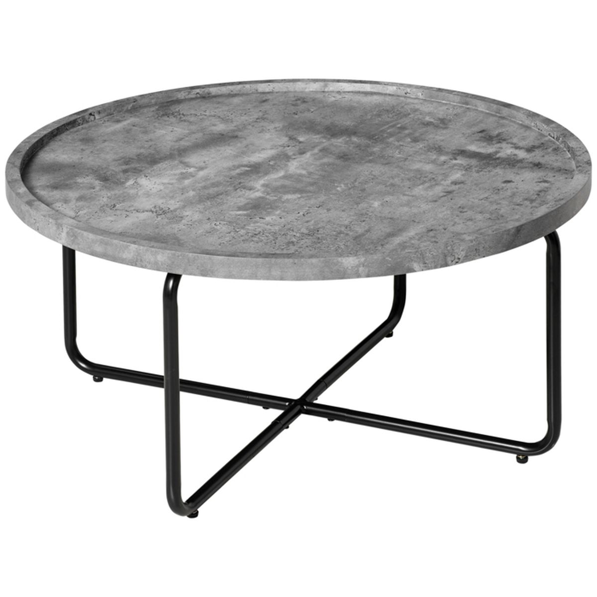 Table basse ronde design dim. Ø 80 x 41H cm piètement croisé métal noir