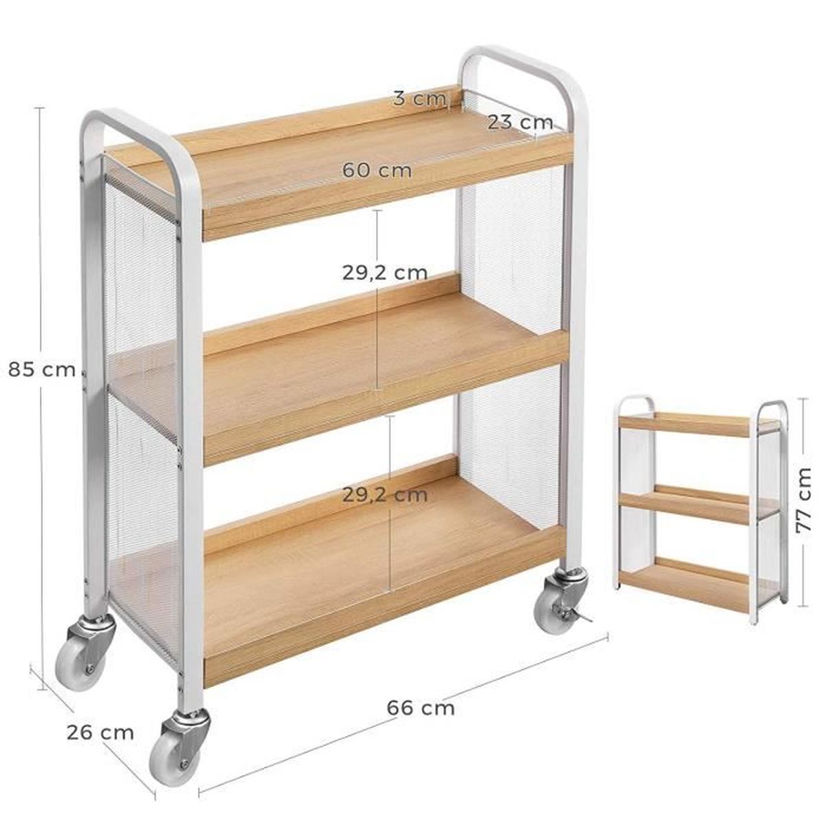 Vasagle Desserte Chariot De Cuisine Gain De Place Avec Pieds Reglables Et Roulettes Structure En Fer Blanc Et Couleur Boisee Lrc66wn Achat Vente Desserte Billot