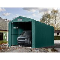 4x8 m, Tente garage de stockage, PVC 850, porte 3,5x3,5 m, vert foncé, avec statique (type de sol : béton)
