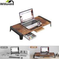 Willonin® Support d'écran PC d'ordinateur moniteur, réhausseur pour moniteur,  60 x 24 x 9 cm, Marron et noir pour tablette séparati