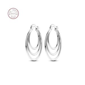 Boucles D'oreilles Créoles Grands Anneaux Argent Avec Effet Diamant - Bijou Fantaisie, Parfait état
