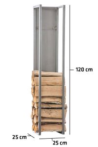 ABRI BÛCHES Range-bûches etagère en acier ino par ydable bois de cheminee 25 par 25 par 120