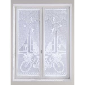 Polyester HomeMaison Faune et Flore Paire de Vitrages Droits 160x60 cm Blanc