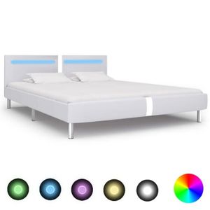 STRUCTURE DE LIT Cadre de lit avec LED - HILILAND - Blanc - 180 x 200 cm - Design élégant - Télécommande incluse