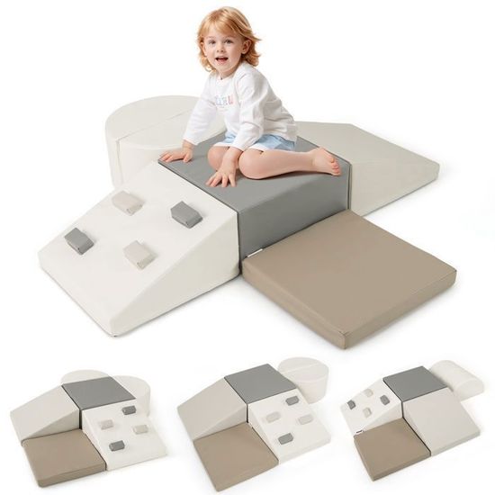 HOMCOM 7PCS Module motricité bébé Parcours motricité bébé Blocs de Construction en Mousse EPE avec Housse en revêtement synthétique - Jouets éducatifs pour Enfants d'âge préscolaire (rouge