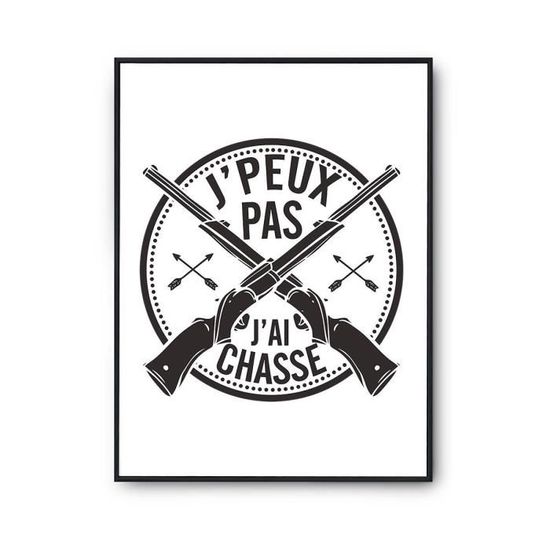 Cadre En Bois Ancien Avec Affiche Chasse Et Fusil – Déco Vintage France