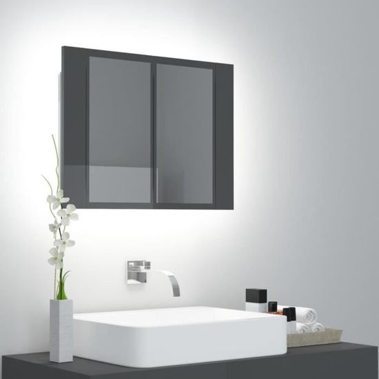 Nouveauté!Armoire à Miroir Décoratif - Miroir Attrayante salon de bain à LED Gris brillant 60x12x45 cm325