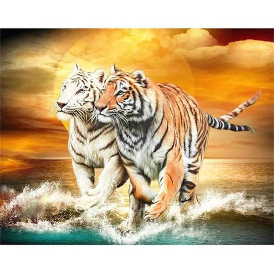 Kit Peinture Diamant 5D "Trois Tigres" - Diamond Painting Pour Adultes, 30x40 Cm, Complet Avec Outils