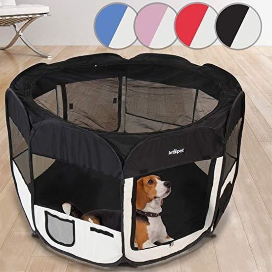 Parc à Chiot | Pliable, Octogonal, Ø 125cm, Tissu, Intérieur/Extérieur, Noir | Tente, Animaux, Enclos pour Chiot, Chien, Chat, Lapin