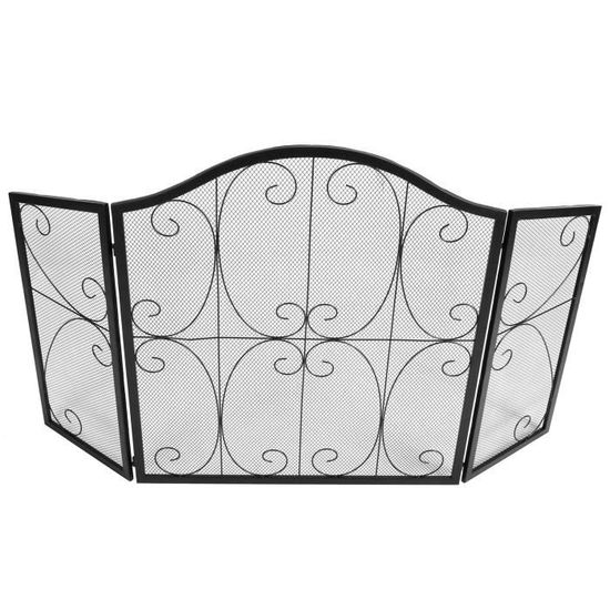 Écran de protection pour cheminée - 3 plis - En fer forgé - Noir