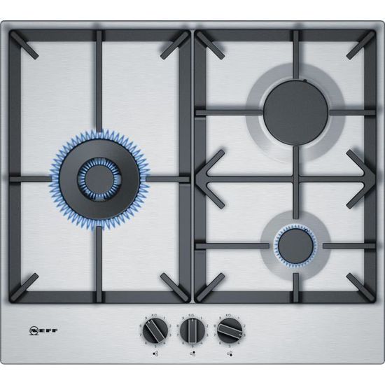 Table de cuisson gaz NEFF T26DS19N0 en inox 60cm 3 feux 8000W