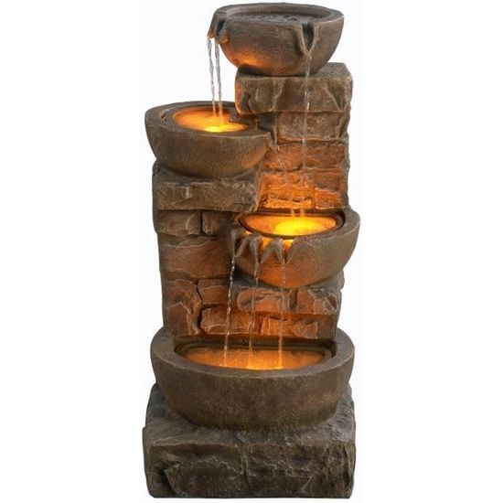 Fontaine Cascade 4 Niveaux Brun LED Teamson Home - Fontaine Jardin Extérieur Résine