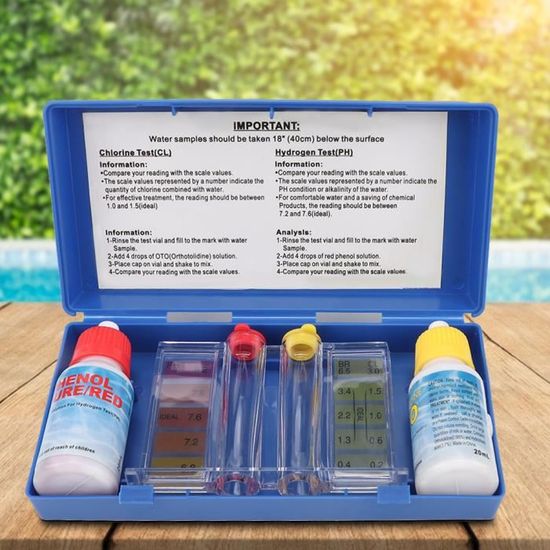 Testeur Eau Piscine Et SPA - Mesure PH Et Chlore, 60 Comprimés Inclus - Précision Allemande