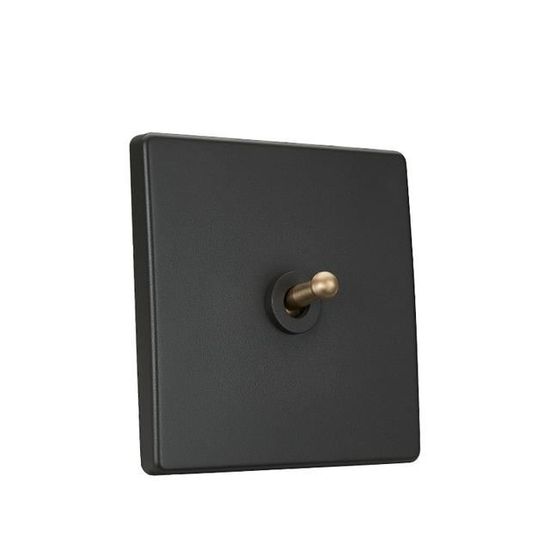 Interrupteur à Bascule Rétro En Noyer Et Laiton - 1 Interrupteur 2 Voies, 86x86 Mm, Design Carré élégant Pour La Maison
