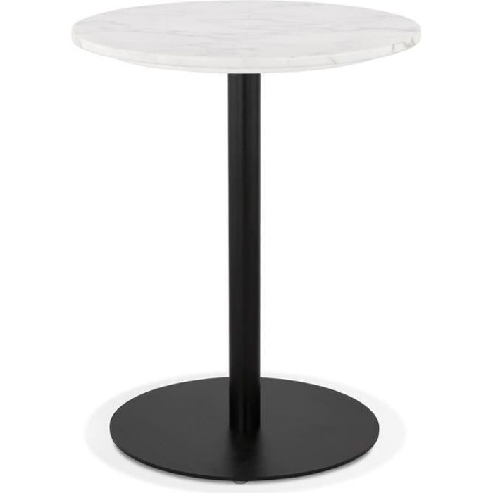 Petite table bistrot ronde 'TOMY' en marbre blanc et métal noir - Ø 60 cm