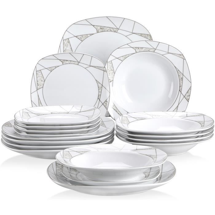 Veweet SERENA 18pcs Assiettes Service de Table Pocelaine Assiettes Plates Assiette Creuse Assiette à Dessert Vaisselles