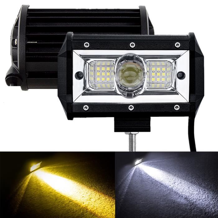 2PCS 144W Phare de Travail jour Feux LED Blanc - Jaune, DC 12V-24V Quad Camion Bateau Tracteur Offroad Impermeable