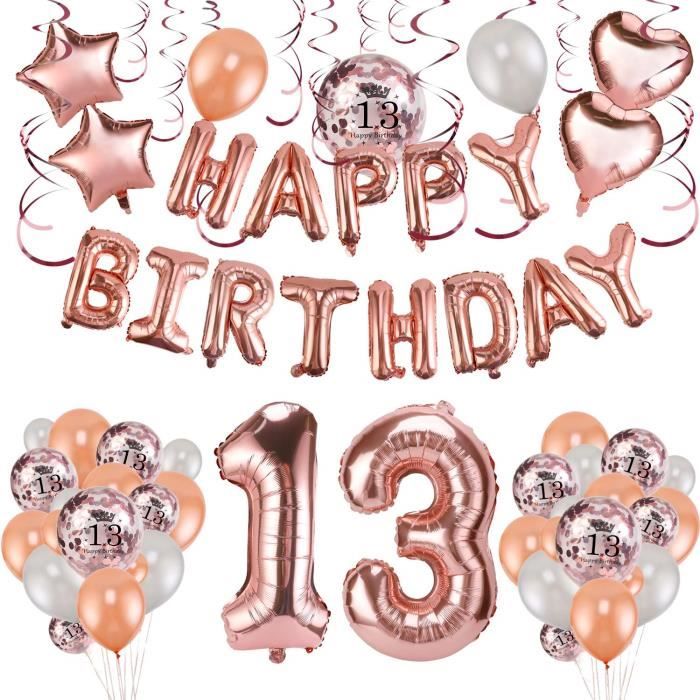 Howaf 13 Ans Anniversaire Décorations Fille, Or Rose Anniversaire Ballon Décorations Kit Guirlande Aluminium Happy Birthday 2597