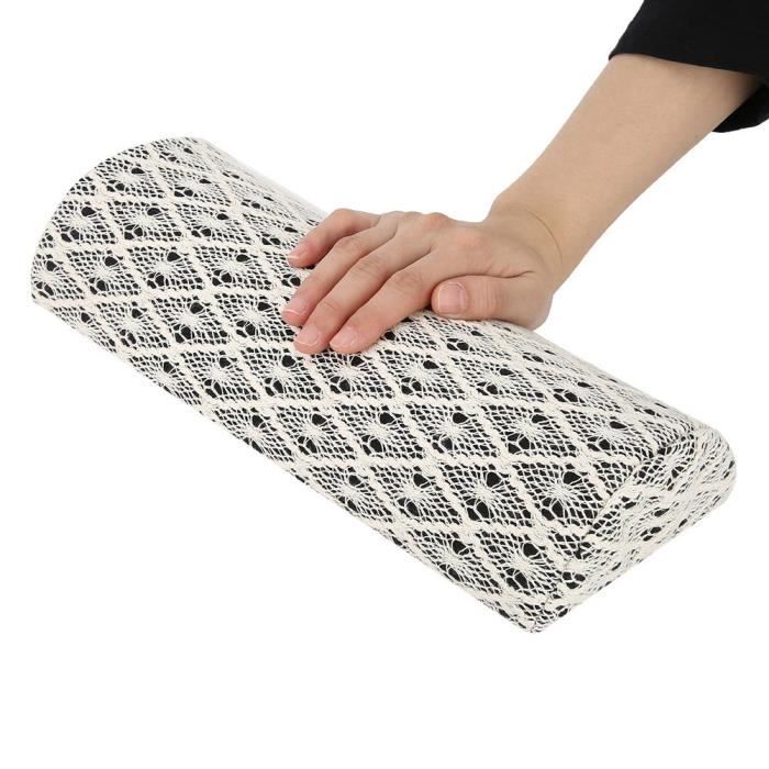 Oreiller Doux de Manucure de Repose-Bras en Dentelle Tapis d'Ongle Art Porte-Main Lavable(Noir + blanc )-CHE