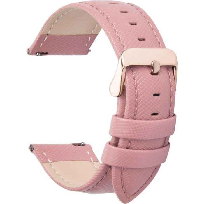 Fullmosa Bracelet Compatible avec Montre Connectée en Cuir, à Dégagement Rapide,18mm,Rose + Boucle Dorée,Cross