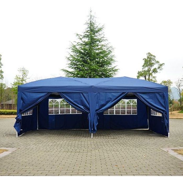 Tonnelle tente de reception pliante pavillon chapiteau barnum 3 x 6 m bleu cote demontables 41
