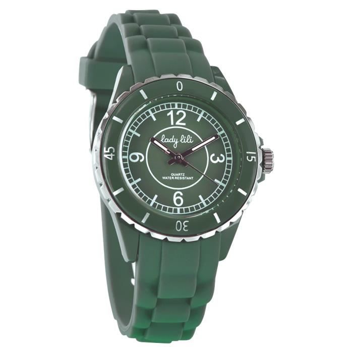 Lady Lili - Montre femme boîtier plastique vert, bracelet silicone vert
