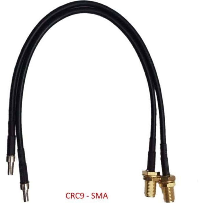 Adaptateur connecteur CRC9 mâle (TS5) vers SMA femelle câble noir 20cm pour antenne externe compatible Routeur 4G LTE Huawei E5180