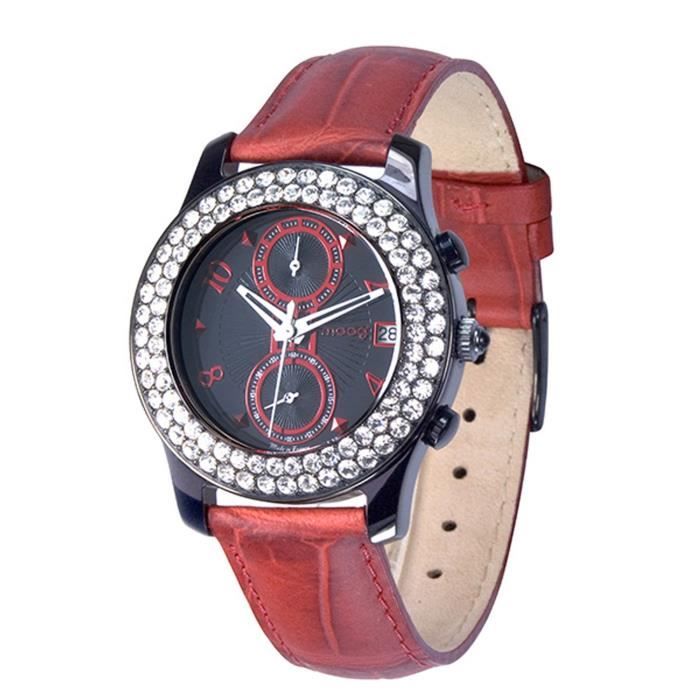 Moog Paris Heritage Women's Watch with Black & Red Dial, Red Genuine Leather Strap & Swarovski Elements - M45552-005