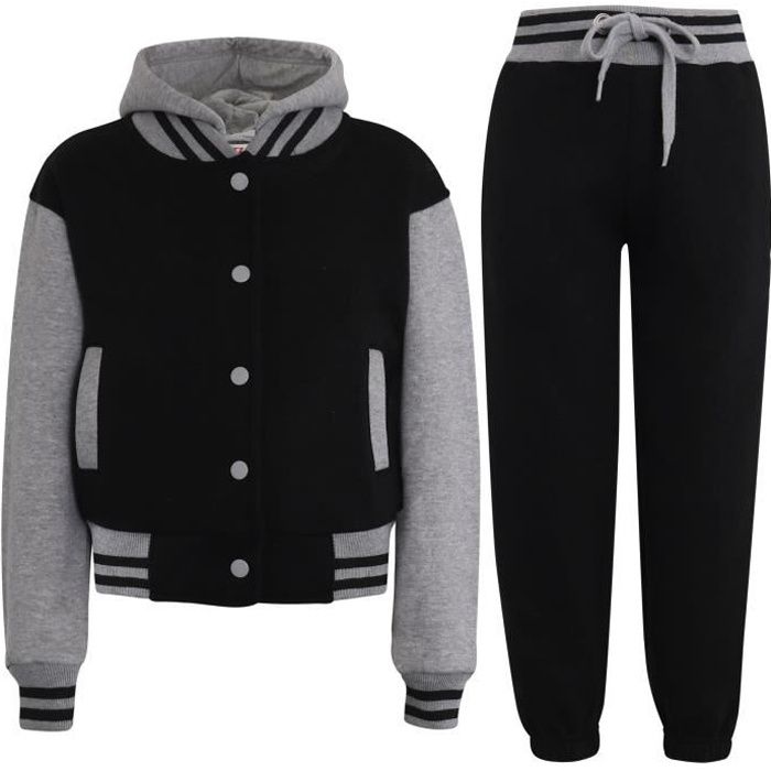 Enfants Filles Garçons unisexe Varsity américaine de baseball ordinaire capuche Survêtement Haut Bas Set Joggers 5-13 ans