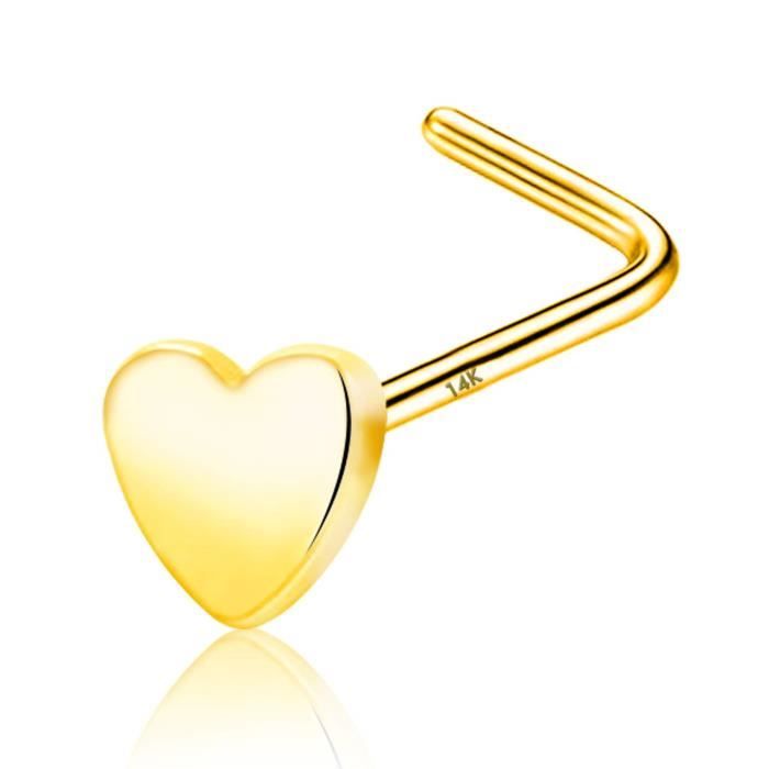 OUFER Piercing Nez 20G 14K Or Carats avec Cœur Clou de Nez Piercing Nasal Anneau de Nez Bijoux de Corps pour Femme Homme